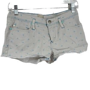Roxy Denim Drab Gray Turquoise Anchor Cutoff Shorts 5/27 Nautical Sailor Shortie